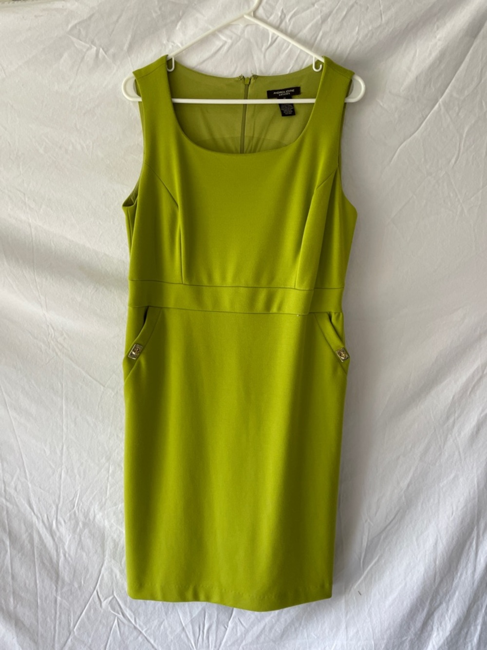 Andrea Jovine Sleeveless Sheath Dress in Chartreuse Gold Hardware Sz 12